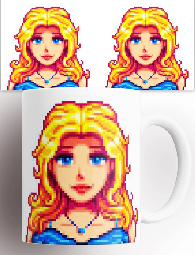 Anime Merchandise Mugs - Stardew Valley Köylü Piksel Portresi Beyaz